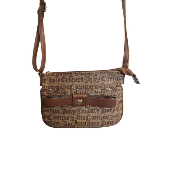 Juicy Couture Brown Monogram Logo Shoulder Crossbody Bag with Bow Accent - Picture 7 of 7